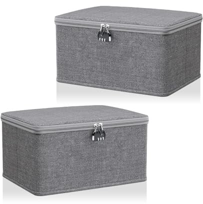 Donvuka 2 Stück Aufbewahrungsbox mit Zahlenschloss, Abschließbare Box, Kiste mit Schloss, Faltbare Verschließbare Box, Aufbewahrung mit Deckel für Bettwäsche Kleidung (30x20x14 cm)
