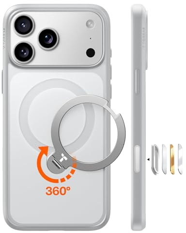 TORRAS Ostand Q3 Spin für iPhone 17 Pro Hülle mit 360° Ständer Silbergrau | 360°Standring,18N für MagSafe,3,66 m Militär-Fallschutz, Kamera- & Tastenschutz, Premium-Haptik für Business & Entertainment