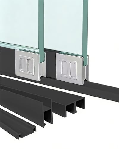 Rail Porte Coulissante Rail de Porte Coulissante en Verre pour Armoire (60, 80, 90, 100, 120 cm), Kit de Quincaillerie pour Porte de Vitrine (2 Portes), Profilé en U(Black,244cm/96inch)