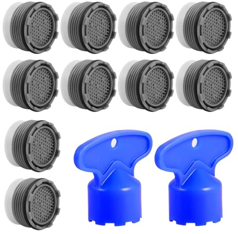 KEPYATI 10 Stück Perlatoren Für Wasserhähne Set, Strahlregler M24, Kunststoff Siebeinsatz Mit 2 Mischdüsenschlüssel, Luftsprudler Wasserhahnsieb Für Küche Und Bad (B/24mm)