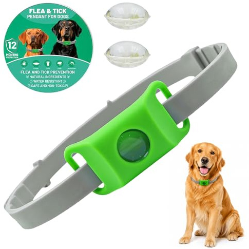 ZVD Pets Collier Anti Puce et Tique Naturel pour Chien, Répulsif aux Huiles Essentielles avec 2 Capsules Remplaçables, Collier Réglable sans Contact Direct Peau, Compatible AirTag (Vert)