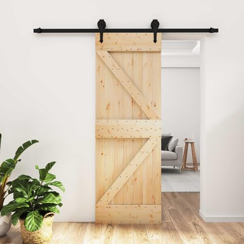 Mangloder - Porta scorrevole in pino massiccio nero, 70 x 210 cm, per stanza, casa e appartamento, con binario e guarnizioni, salvaspazio per interni, moderna, 200 x 5,5 x 210 cm