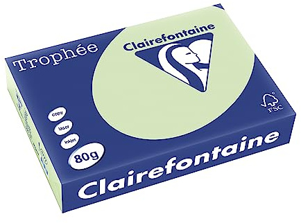 Clairefontaine 1777C - Karton mit 5 Ries Druckerpapier / Kopierpapier Trophee, intensive Farben, DIN A4, 80g, 500 Blatt x 5, Golf Grün, 1 Karton