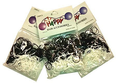 3 Pack of 250 Small Mini Hair Braiding Elastics Polyurethane Bands for Dreads Braids (Black & White)