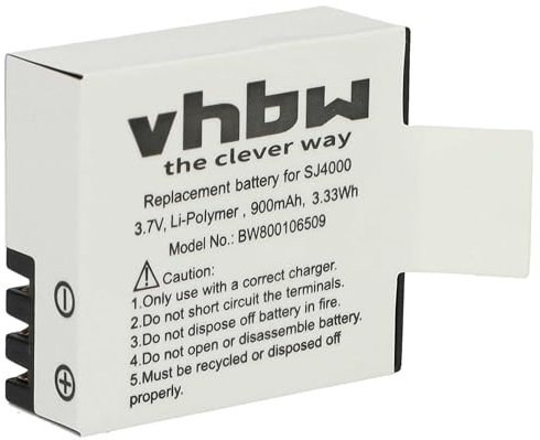 vhbw Li-ION Batterie 900mAh (3.7V) Compatible avec Sjcam SJ5000X, SJ7000, SJ8000, SJ9000 remplace GIT-LB101 pour Appareil numérique camescope