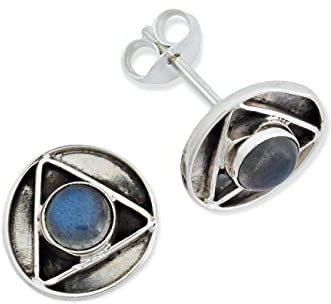 Ohrstecker 925 Silber Labradorit grün blauer Stein Edelstein Ohrringe echt Silber Damen Sterling Silber Stecker Geschenk(MOS-053-05)