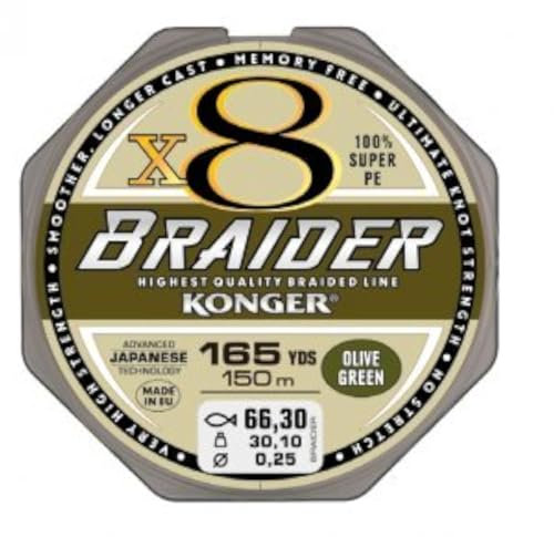 Geflochtene Schnur KONGER Braider Olive Grün 8-Fach Braided Line Angelschnur 150m 0,04mm-0,25mm (0,10mm/10,70kg)