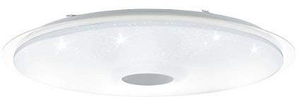 EGLO LED Deckenleuchte Lanciano, Deckenlampe mit Kristall-Effekt, Fernbedienung, Lichtfarbe einstellbar (warm – kalt), Nachtlicht, dimmbar, aus Metall, Kunststoff in Weiß, Transparent, Chrom, Ø 86 cm