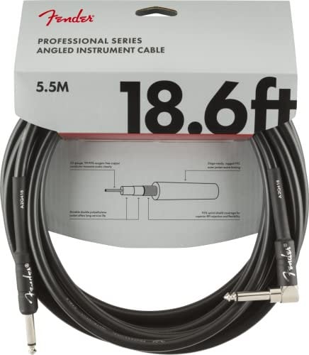 Fender Professional Series Instrument Cable 18.6ft,5.5m, Engineered to Avoid Twisting, Straight-to-Angle Connectors, Black