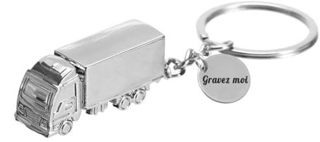 Porte-clés Gravure Personnalisée Sur Médaillon Camion Poids Lourd Routier Argenté Bijou Homme
