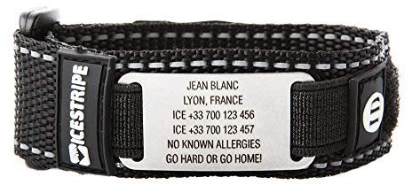ICEstripe Notfall ID Armband Personalisierte Notfallarmband Benutzerdefinierte Medizinische Alarm Alert für Diabetes mit Edelstahlplatte inkl. Kostenlose Gravur nach Wunsch (Satin Schwarz, 20)