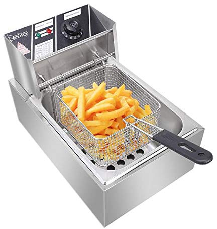 Electric Fryer Deep Fryer 2500W, 6L, 304 Food Grade Stainless Steel, with Lids, Temperature Control, Removable Oil Basket (Single)
