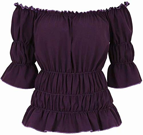 jutrisujo Halloween Shirts for Women Blouses Renaissance Pirate Medieval | blouses for women Off The Shoulder Renaissance Tops Medieval Pirate Shirt Gothic Smocked Boho short Sleeve