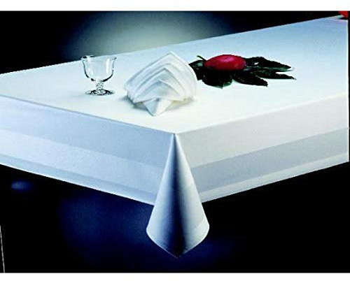 Gastro Uzal Damast Tischdecke weiß mit Atlaskante für Gastronomie, bei 95°C waschbar, Verschiedene Größen (100 x 100 cm)