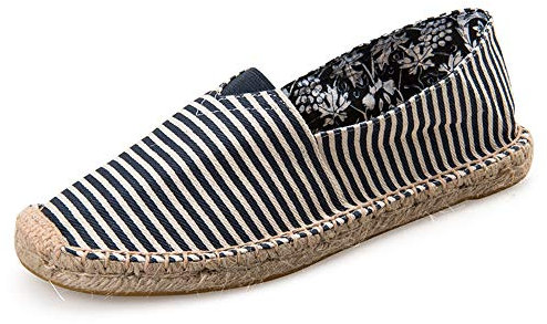 Surwin Espadrilles Femme Couples, Été Casual Élégant Confort Respirant Plate Loafers Chaussures avec Semelle Tissée (Rayures Bleu Marine,38 EU= 240mm /38CN)