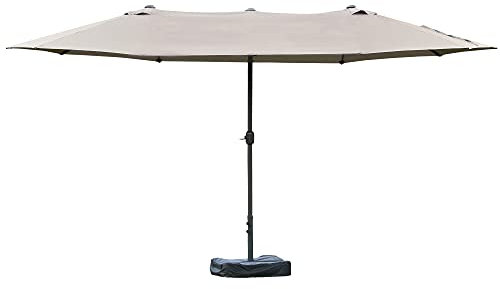 Outsunny Parasol de jardin exterieur parasol double rectangulaire 4,6L x 2,7l x 2,4H m avec ouverture fermeture manivelle, sacs de lestage et base inclus, pour balcon, piscine, gris clair