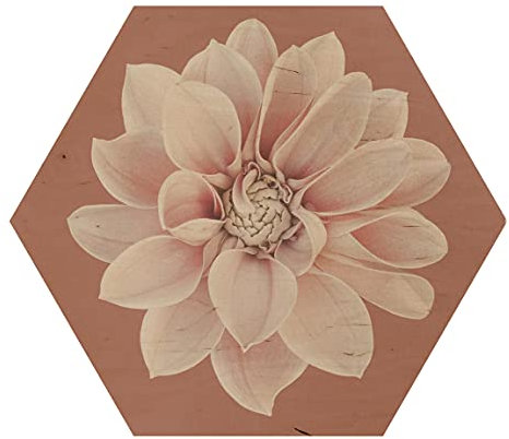 Hexagon Bild Holz - Dahlie Beigerot Rosa, Größe HxB: 47cm x 55cm