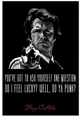 Dirty Harry Poster mit Filmzitaten, Schwarz und Weiß, Leinwand, Wanddekoration, Schlafzimmer, Dekoration, Bild, Sport, Landschaft, Büro, Raumdekoration, Geschenk, 30 x 45 cm