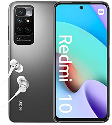 XIAOMI Redmi 10 - Smartphone 4+128 GB, 6,5 FHD+ 90 Hz DotDisplay, MediaTek Helio G88, 50MP cámara cuádruple con IA, 5000 mAh,Gris Carbón (Versión ES + 2 años de garantía)
