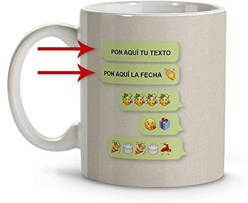 LolaPix Taza felicidades. Tazas personalizadas. Tazas desayuno originales. Varios diseños. CUMPLEAÑOS WHATSAPP