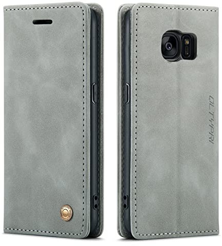 QLTYPRI Hülle für Samsung Galaxy S7 Edge, Vintage Dünne Handyhülle mit Kartenfach Geld Slot Ständer PU Ledertasche TPU Bumper Flip Schutzhülle Kompatibel mit Samsung Galaxy S7 Edge - Grau