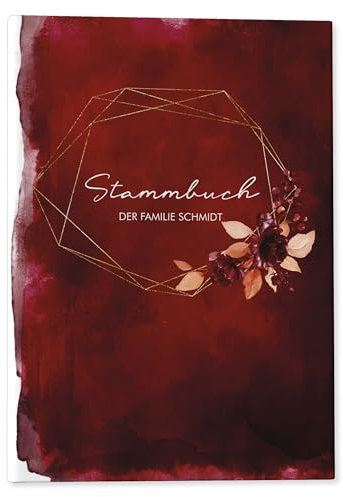 DeinWeddingshop Stammbuch der Familie - Familienstammbuch Hochzeit Standesamt - Watercolor Breeze Weinrot (DIN A4, Personalisiert)