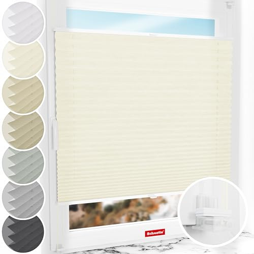 Schuette® Plissee ohne Bohren ● Dolomite Kollektion: Vanilla Sky (Beige) ● 75x150cm (Breite x Höhe) ● Suprafix Faltrollo Klemmfix 2.0 Rollo ● 60 Sekunden Plisseerollo Montage inkl. Video