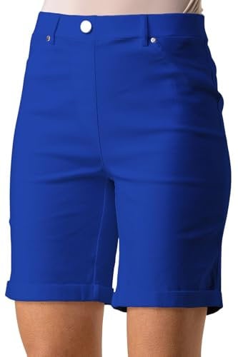 Roman Originals Stretch Shorts for Women UK Ladies Pull On Turned Hem Cut Off Bengaline Mom Boyfriend Boy Denim Casual Cropped Pants Capri Slim Fit Turn Up Summer Crops Mother - Royal Blue - Size 20