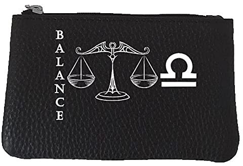 Syl'la Signe Astrologique Balance Petit Porte Monnaie en Cuir Porte cles Noir