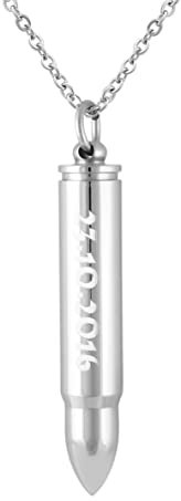 Hanessa Personalisierte Kette mit Gravur Edelstahl 45-60 cm cm mit Anhänger Pistolen Kugel  Patrone zum Aufschrauben in silber - Halskette für Männer - Personalisierter Schmuck Herren