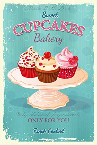 Blechschild 20x30cm gewölbt Cupcakes made with love sweet bakery Deko Geschenk Schild