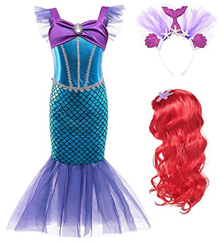 KANDEMY Mädchen Meerjungfrau Kostüm Arielle Kostüme Kinder Prinzessin Kleid Faschingskostüme Karneval Kinderkostüme für Cosplay Rollenspiel Geburtstag Party Blau 120