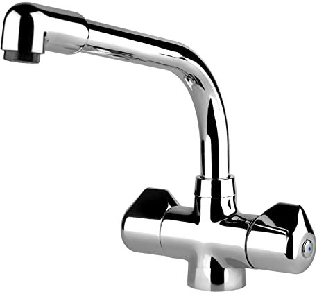 Low Pressure Kitchen Mixer Tap in Chrome, Twin Lever Monobloc - MORELLINO
