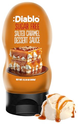 Sauce caramel Diablo sans sucres ajoutés – Sirop dessert keto, sans gluten et faible en glucides pour crêpes, gaufres, glace, café et desserts, 360 ml