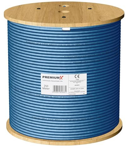 Premium X 250m CAT 8 Netzwerkkabel LAN Kabel Verlegekabel Ethernet Cat8 Installationskabel 40 Gbit/s 22AWG reines Kupfer S/FTP PiMF PoE Eca Klasse Datenkabel Simplex - Blau