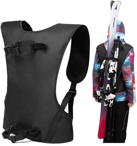 Stockträgergurt Skirucksack Weste für Skiausrüstung für Erwachsene Gepolsterte Skihalterung mit verstellbaren Schultergurten und Klettverschlüsse für Outdoor Ski Winter Sport [053]