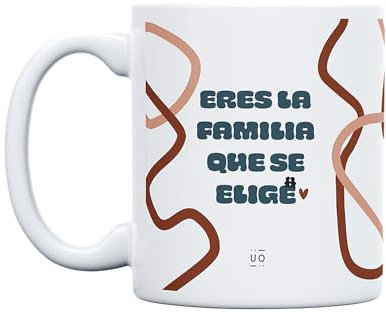 UO Taza de regalo con mensaje Eres la familia que se elige, regalo para amigas, regalo para amigos, regalo original de Navidad, regalo amigo invisible original, 350 ml, Cerámica