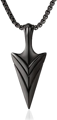 KRKC&CO Herren Pfeilspitze Anhänger, Nordische Wikinger Kette Surferkette, Vikinger Schmuck in Vintage Retro Stil, Schwarze Edelstahl Kette, Geburtstag Geschenk für Männer Jungs, Länge 56/61cm