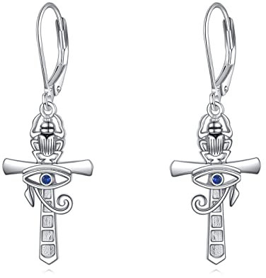 YFN Ankh Kreuz Ohrringe Sterling Silber Auge des Horus Ohrringe Ägypten Skarabäus Baumeln Tropfen Hängend Ohrringe ägyptischen Schutz Religion Schmuck Christen Geschenke für Damen Herren