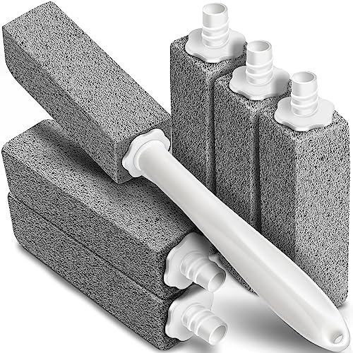 MARYTON Pumice Stone Toilet Bowl Cleaner with Extra Long Handle,Replaceable Design, 1 Cleaning Handle, 6 Cleaning Stones Refills,Also Cleaning Limescale Deposits, Mildew & Grills, Tiles, Grout & Pools