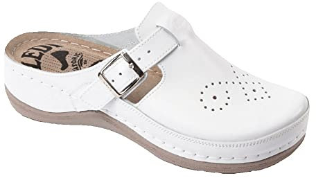 Ledi 402-18 Anatomic Sabots Mules Chaussons Chaussures en Cuir, Femme, Blanc, EU 40