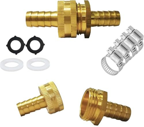 AOPANDA Garden Hose Adapter Brass 3/4 Garden Heavy Duty Hose Mender Repair End Replacement Male Female Connector with Stainless Clamps (2 Sets)