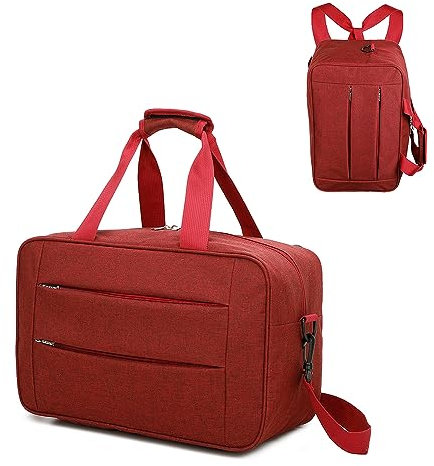 RAYKONG Bolsa de Cabina Convertible en Mochila 40x20x25cm Ryanair 10kg Equipaje de Mano Bolso Mochila de Cabina Vueling(Cab2-Conver-Rojo)