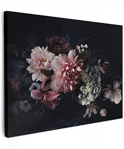 MuchoWow© Bilder 40x30 cm Wohnzimmer Deko Modern Wandbild Foto auf Leinwand Bild Schlafzimmer Room Decor Geschenke Blumen - Vintage - Pastell - Schwarz - Rosa - Blumenstrauß
