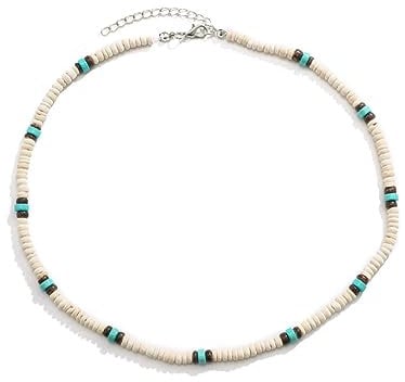 GAUEIOUR Coconut Bead Surfer Necklace,Bohemian Style Turquoise Coconut Shell Wood Bead Patchwork Necklace, Personalized Surfer Waterproof Handmade Jewelry Accessories, Jewelry Gifts