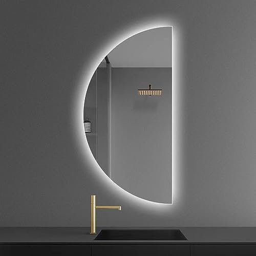 Halbrunder Rahmenloser Badezimmerspiegel Mit LED-Licht,rahmenloser Wandspiegel,dekorativer Spiegel,LED-beleuchteter Eitelkeitsspiegel,stufenlos Dimmbar,3 Lichtfarben,Single Touch Butto(Size:40cm×60cm)