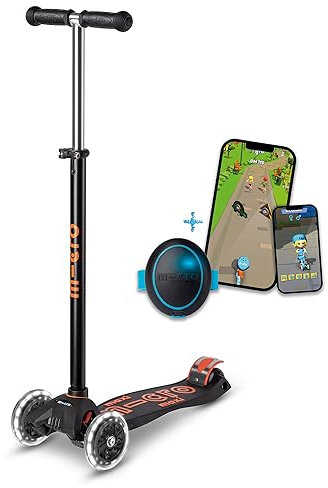 Maxi micro™ Deluxe LED | Das ORIGINAL | Kinder Roller ab 5 Jahren | inkl. SMART Egg | Premium Kinderroller von 5-10 Jahre | Lenker höhenverstellbar | Kickboard Scooter | 5 6 7 8 9 10 Jahre (Schwarz)