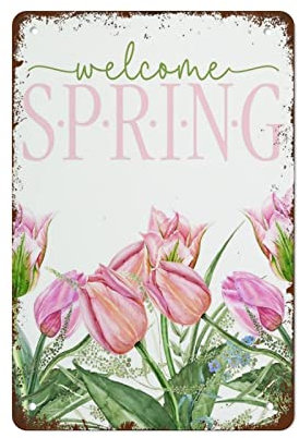 Farmhouse Lustiges Metall-Blechschild – Frühlings-Willkommens-Oster-Dekoration, Blumen, Wandkunst, 20,3 x 30,5 cm