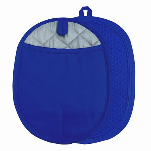 Silicone Pot Holders with Pockets Set of 2, Anti-Slip Ribbed Potholders for Kitchens, Heat & Water Resistant Hot Pads and Oven Mitts for Cooking Baking 9.8 x 7.5 Inch (Blue)