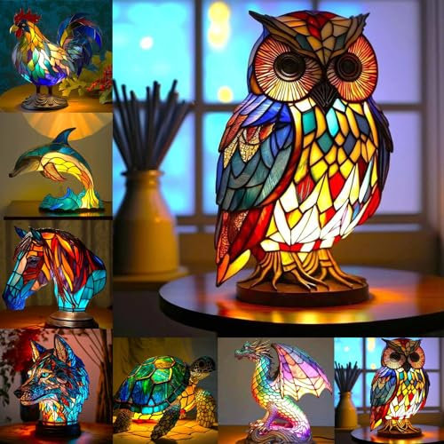 SAROZZTAL 5.9'' TiertischlLampe Vintage-Tischlampe mit Harztieren, Tier-Tischlampen-Serie, Vintage Tier-Tischlampen für Wohnzimmer, Tier-Nachtlicht für Raumdekoration (Size : F)